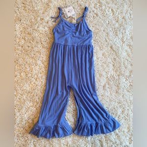 Kate Quinn Spaghetti Tie Ruched Wide Leg Ruffle Jumpsuit | Modal Rib | 2T